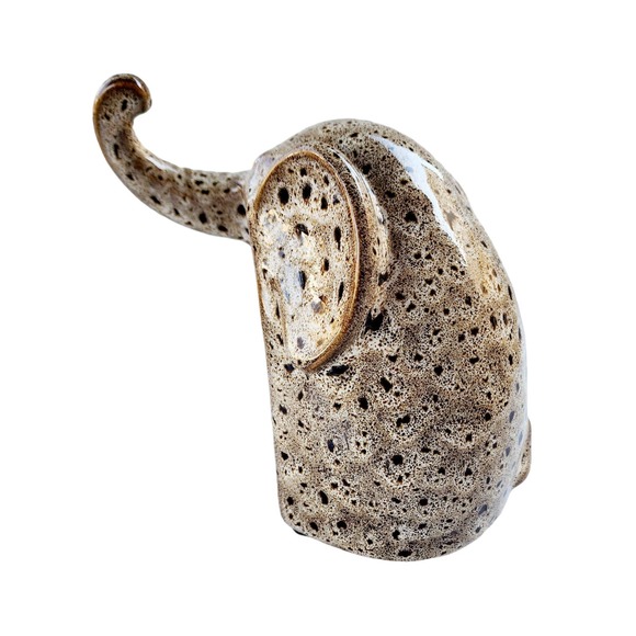 Mid-Century Modern BeigeLeopard Print Ceramic Elephant Sculpture Figurine - Picture 4 of 7